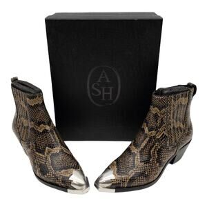 ASH  Python Leather Floyd Metal Cap Toe Chelsea Ankle Boots Black Brown  36 US 5